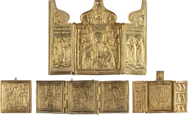 Auktion 142<br>SAMMLUNG VON VIER BRONZE-IKONEN MIT DARSTELLUNGEN CHRISTI UND DER GOTTESMUTTER