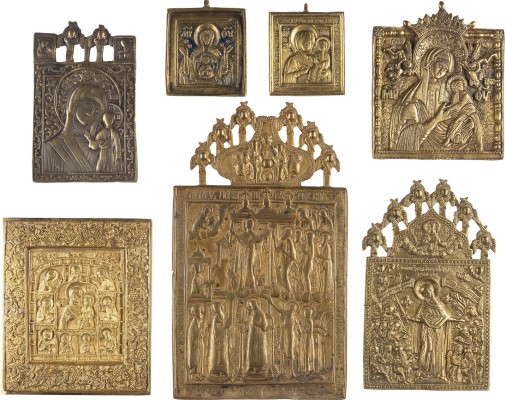 Auktion 142<br>SAMMLUNG VON SIEBEN BRONZE-IKONEN MIT DARSTELLUNGEN DER GOTTESMUTTER