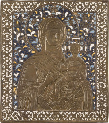 Auktion 142<br>GROSSE BRONZE-IKONE MIT DER GOTTESMUTTER VON SMOLENSK (SMOLENSKAJA)