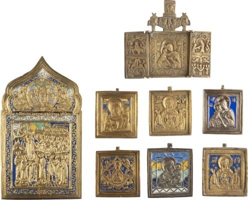 Auction 142<br>SAMMLUNG VON ACHT BRONZE-IKONEN MIT DARSTELLUNGEN DER GOTTESMUTTER