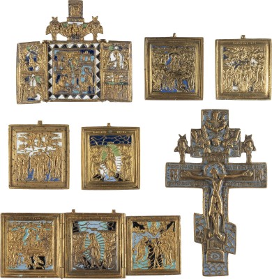 Auction 142<br>SAMMLUNG VON SIEBEN BRONZE-IKONEN: DARSTELLUNGEN CHRISTI UND DER GOTTESMUTTER