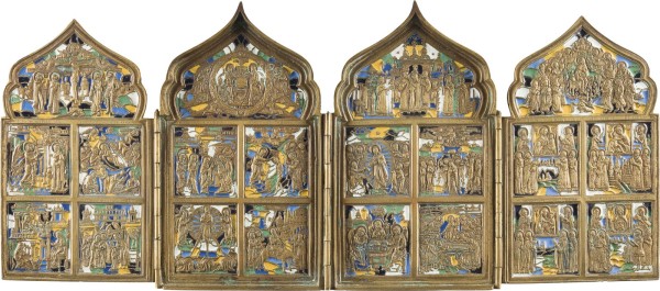 Auktion 142<br>BRONZE-TETRAPTYCHON MIT HOCHFESTEN DES ORTHODOXEN KIRCHENJAHRES