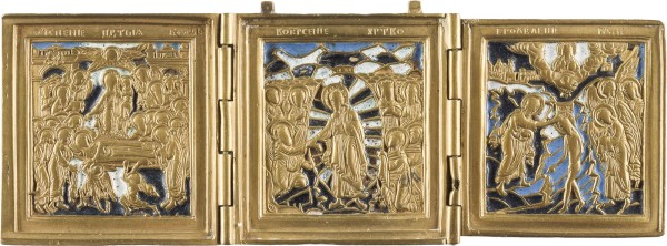 Auktion 142<br>BRONZE-TRIPTYCHON MIT DARSTELLUNGEN CHRISTI UND DER GOTTESMUTTER