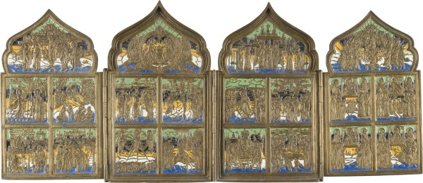 Auction 142<br>BRONZE-TETRAPTYCHON MIT HOCHFESTEN DES ORTHODOXEN KIRCHENJAHRES