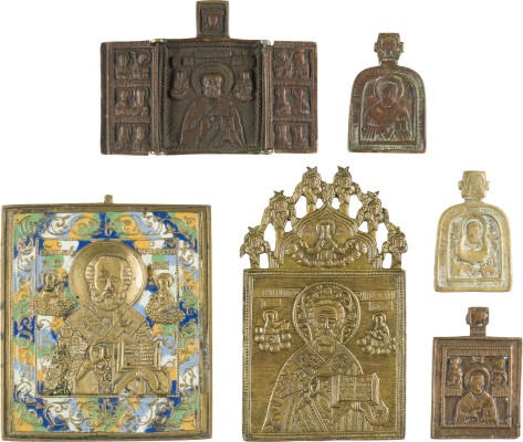 Auction 142<br>SAMMLUNG VON SECHS BRONZE-IKONEN MIT DEM HEILIGEN NIKOLAUS VON MYRA