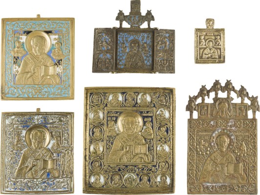 Auktion 142<br>SAMMLUNG VON SECHS BRONZE-IKONEN MIT DEM HEILIGEN NIKOLAUS VON MYRA