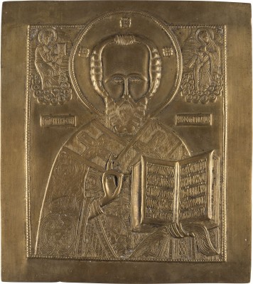 Auktion 142<br>GROSSE BRONZE-IKONE MIT DEM HEILIGEN NIKOLAUS VON MYRA