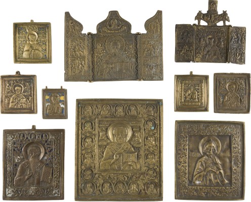 Auction 142<br>SAMMLUNG VON ZEHN BRONZE-IKONEN: CHRISTUS PANTOKRATOR SOWIE AUSGEWÄHLTE HEILIGE