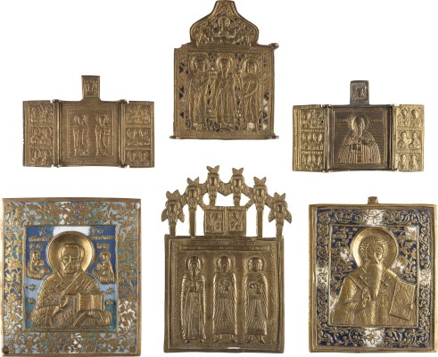 Auktion 142<br>SAMMLUNG VON SECHS BRONZE-IKONEN MIT AUSGEWÄHLTEN HEILIGEN