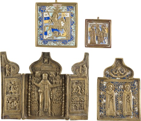 Auction 142<br>SAMMLUNG VON VIER BRONZE-IKONEN MIT AUSGEWÄHLTEN HEILIGEN