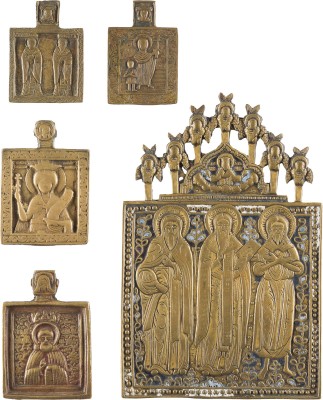 Auktion 142<br>SAMMLUNG VON FÜNF BRONZE-IKONEN MIT AUSGEWÄHLTEN HEILIGEN