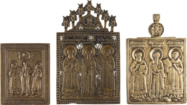 Auktion 142<br>SAMMLUNG VON DREI BRONZE-IKONEN MIT DEN KIRCHENVÄTERN BASILIOS DEM GROSSEN, GREGOR DEM THEOLOGEN SOWIE JOHANNES CHRYSOSTOMUS