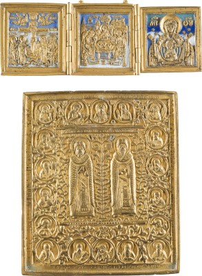 Auktion 142<br>ZWEI BRONZE-IKONEN: HEILIGE BLASIUS UND AFANASIUS SOWIE EIN TRIPTYCHON