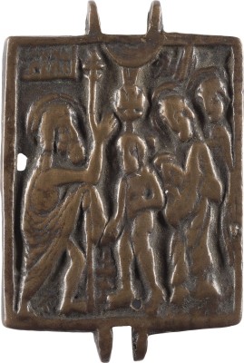 Auction 142<br>HÄLFTE EINES BRONZE-ENKOLPIONS MIT DER TAUFE CHRISTI