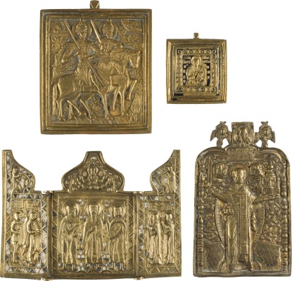 Auction 142<br>SAMMLUNG VON VIER BRONZE-IKONEN MIT AUSGEWÄHLTEN HEILIGEN