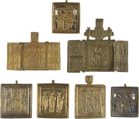 Auction 142<br>SAMMLUNG VON SIEBEN BRONZE-IKONEN MIT AUSGEWÄHLTEN HEILIGEN