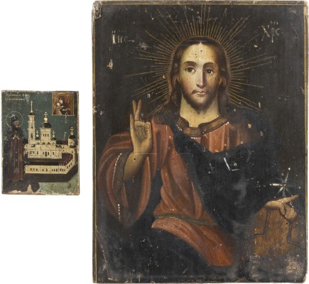 Auction 142<br>ZWEI IKONEN: CHRISTUS PANTOKRATOR UND HEILIGER NIL STOLOBENSKIJ