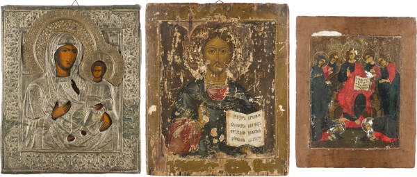 Auction 142<br>DREI IKONEN: CHRISTUS PANTOKRATOR, DEESIS UND GOTTESMUTTER VON SMOLENSK