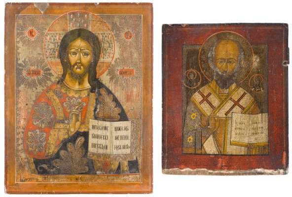 Auction 142<br>ZWEI IKONEN: HEILIGER NIKOLAUS VON MYRA UND CHRISTUS PANTOKRATOR