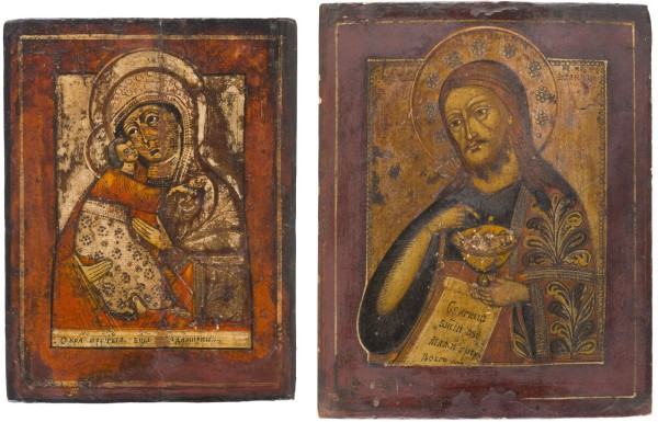 Auction 142<br>ZWEI IKONEN: GOTTESMUTTER VON WLADIMIR UND JOHANNES DER VORLÄUFER AUS EINER DEESIS