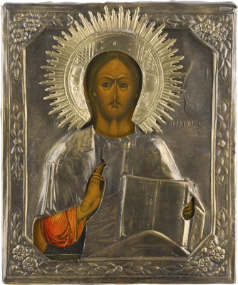 Auction 142<br>IKONE MIT CHRISTUS PANTOKRATOR MIT OKLAD