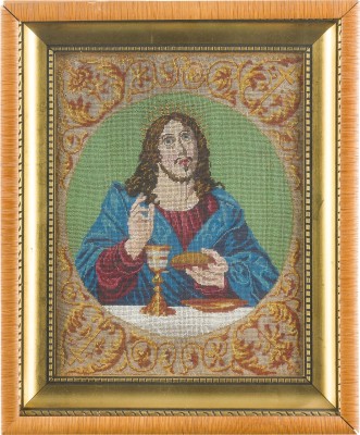 Auktion 142<br>PERLBILD MIT CHRISTUS UND DER EUCHARISTIE IM KIOT