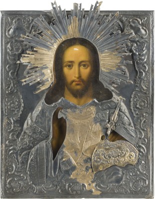 Auction 142<br>IKONE MIT CHRISTUS DEM WELTENHERRSCHER MIT VERMEIL-OKLAD