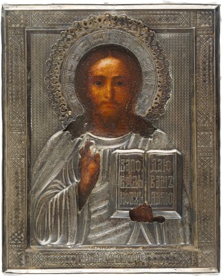 Auction 142<br>IKONE MIT CHRISTUS PANTOKRATOR MIT SILBER-OKLAD