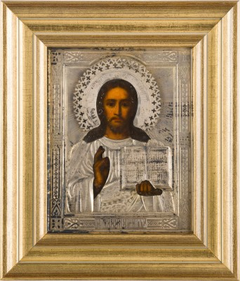 Auction 142<br>KLEINE IKONE MIT CHRISTUS PANTOKRATOR MIT SILBER-OKLAD