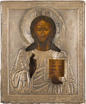 Auction 142<br>IKONE MIT CHRISTUS PANTOKRATOR MIT SILBER-OKLAD