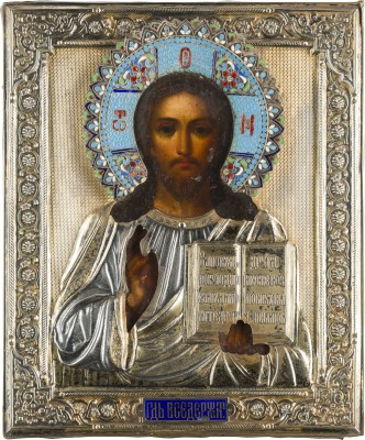 Auction 142<br>IKONE MIT CHRISTUS PANTOKRATOR MIT CLOISONNÉ-EMAIL-OKLAD