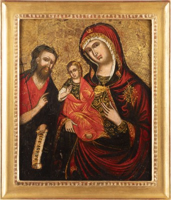 Auction 142<br>GROSSE IKONE MIT DER MADRE DELLA CONSOLAZIONE UND JOHANNES DEM VORLÄUFER