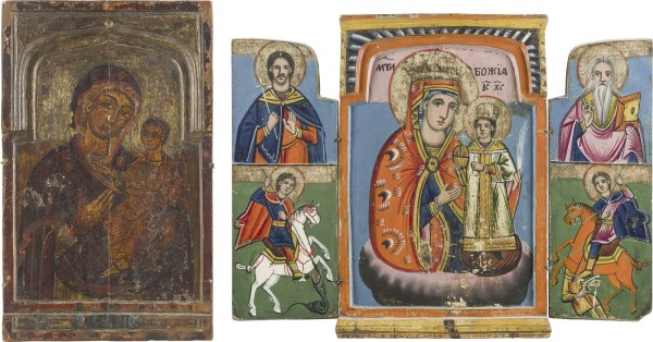 Auction 142<br>TRIPTYCHON UND MITTELTEIL EINES TRIPTYCHONS MIT DER GOTTESMUTTER UND AUSGEWÄHLTEN HEILIGEN