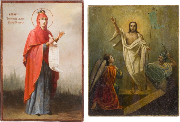 Auction 142<br>ZWEI IKONEN: GOTTESMUTTER BOGOLUBSKAJA UND AUFERSTEHUNG CHRISTI