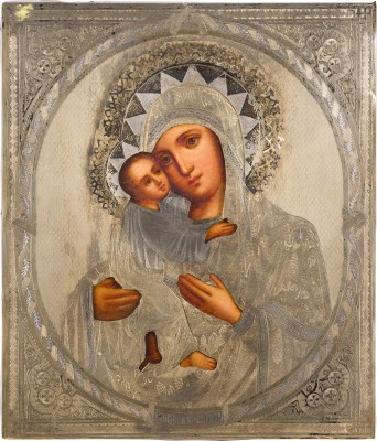 Auction 142<br>IKONE MIT DER GOTTESMUTTER VON WLADIMIR (WLADIMIRSKAJA) MIT VERMEIL-OKLAD