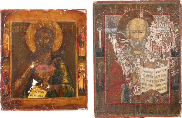 Auction 142<br>ZWEI IKONEN: JOHANNES DER VORLÄUFER UND HEILIGER NIKOLAUS VON MYRA