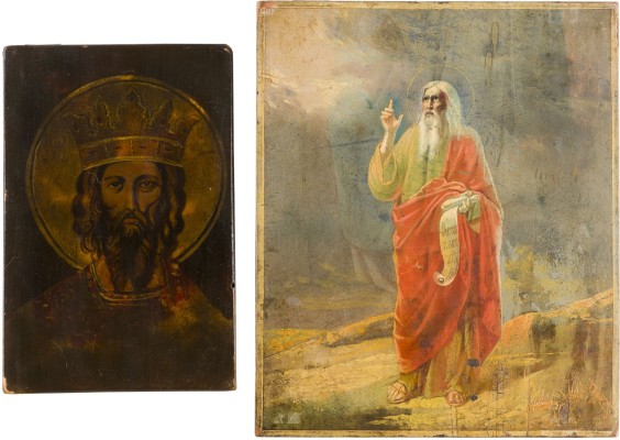 Auction 142<br>ZWEI IKONEN: SIGNIERTE IKONE MIT DEM PROPHETEN ELIAS UND HEILIGER WLADIMIR