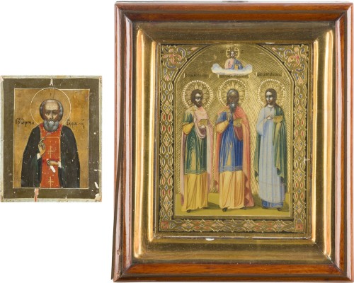 Auction 142<br>ZWEI KLEINE IKONEN: SERGEJ VON RADONESCH UND DIE HEILIGEN SAMON, GURIJ UND AVIV IM KIOT