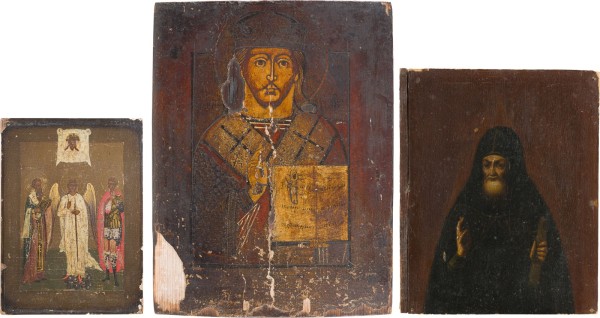 Auction 142<br>DREI IKONEN: CHRISTUS PANTOKRATOR UND AUSGEWÄHLTE HEILIGE