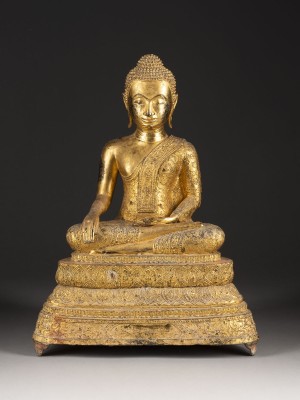 Auction 143<br>EIN GROSSER SITZENDER BUDDHA AUS VERGOLDETER BRONZE