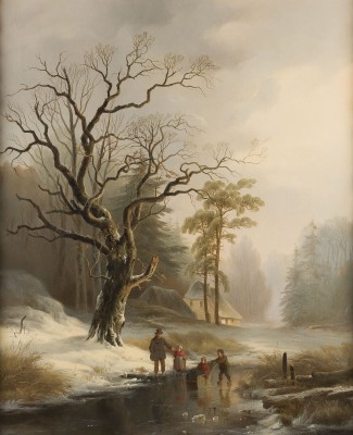 Auktion 146<br>WINTERLANDSCHAFT MIT FIGUREN AUF EINEM ZUGEFRORENEN SEE