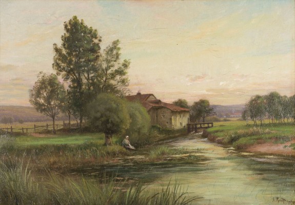 Auktion 146<br>FLUSSLANDSCHAFT MIT WÄSCHERIN, SEPVIGNY. 1919