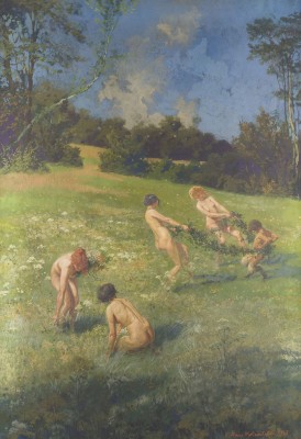 Auction 146<br>TANZENDE NYMPHEN UND FAUN IN EINER FRÜHLINGSLANDSCHAFT. 1919