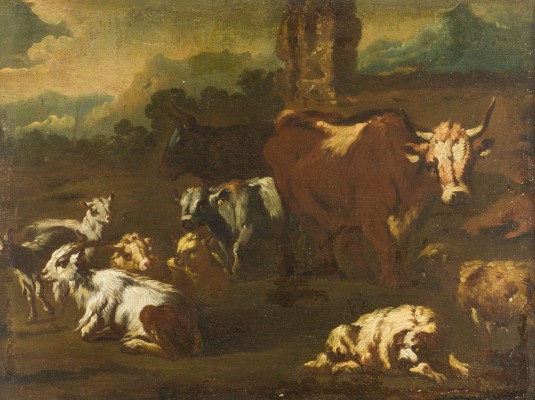 Auction 146<br>RUINENLANDSCHAFT MIT WEIDEVIEH UND SCHÄFERHUND