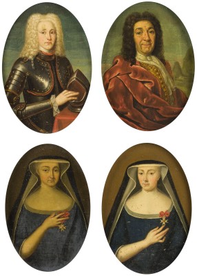 Auktion 146<br>HALBFIGURENPORTRAITS DER CHRISTIANE LUISE BIERBRAUER (1673-1745), CHARLOTTE ELEONORE BIERBRAUER (1708-1751), JOHANN JACOB BIERBRAUER (1673-1744) UND JOSEPH FRIEDRICH BIERBRAUER 1729 (?)